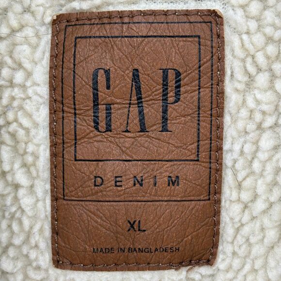 GAP DENIM Jacket Mens XL Trucker Sherpa Fleece Snap Front Cotton Light Wash Blue - Picture 10 of 14
